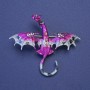 Brooch-pendant Dragon Raspberry-Gray Enamel with Crystals in Gasoline-Silver Metal Color 50x57 mm +