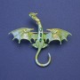 Dragon brooch-pendant with yellow-lime enamel and green crystals, gold-tone metal, 50x57mm +