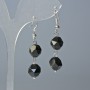 Earrings with Silvery Obsidian, Natural Stone, Faceted, Diameters 10×9 mm and 12×11 mm, Length 4 cm, with ear hooks