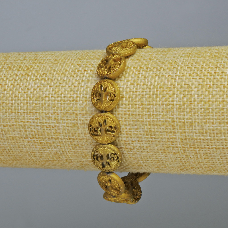 Hematite bracelet 'Tree' matte gold color, diameter 12×4.5 mm, length 18 cm +/- (stretch)