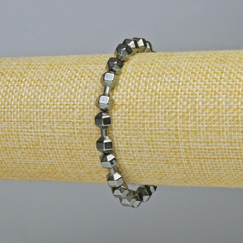 Hematite bracelet in dumbbell shape, black color, 15x6 mm diameter, 18 cm length (stretch)