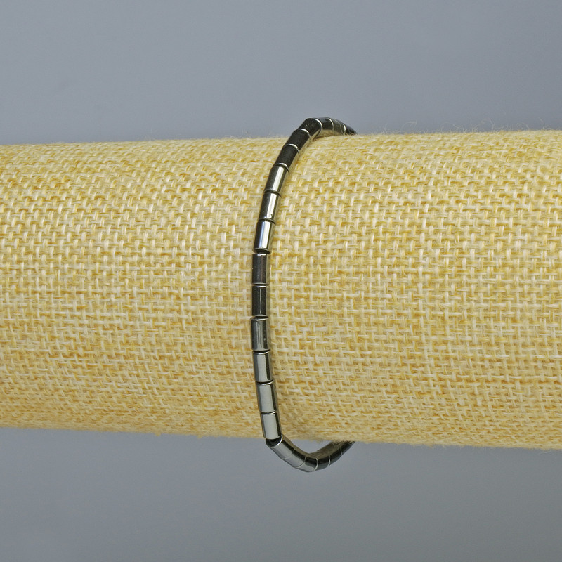 Hematite Bracelet - Cylindrical, Black Color, Diameter 5×3 mm, Length 18 cm ± (stretch)