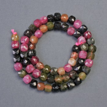Beads of natural tourmaline gemstone, faceted cube, diameter 5–5.5 mm, length 36 cm