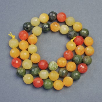 Assorted natural stone beads - faceted bead, 8mm diameter ±, length 38cm ±