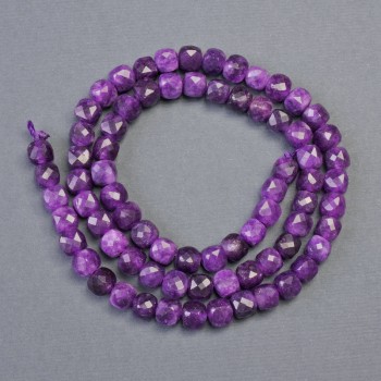Sugilite natural stone beads, faceted cube, 5x5 mm diameter +/-, length 38 cm +/-