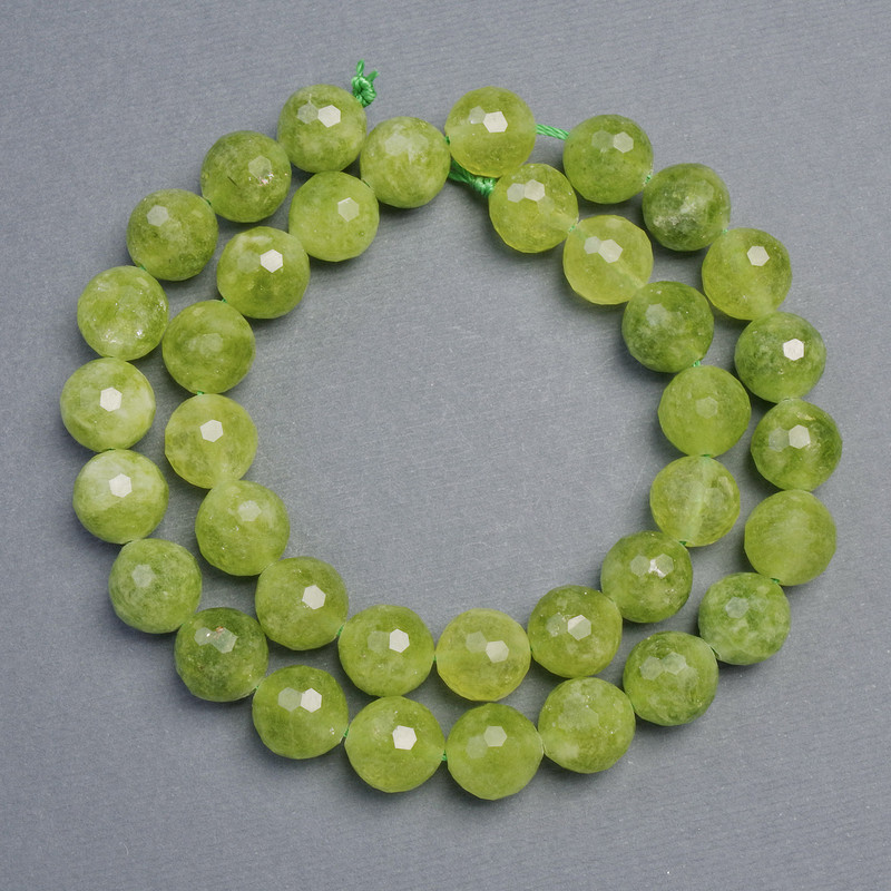 Natural chrysolite (olivine) beads, faceted round beads, 10mm diameter +-, 37cm length +-