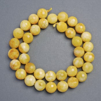 Faceted Yellow Jadeite Beads, Round Balls, 10 mm Diameter, 37 cm Length