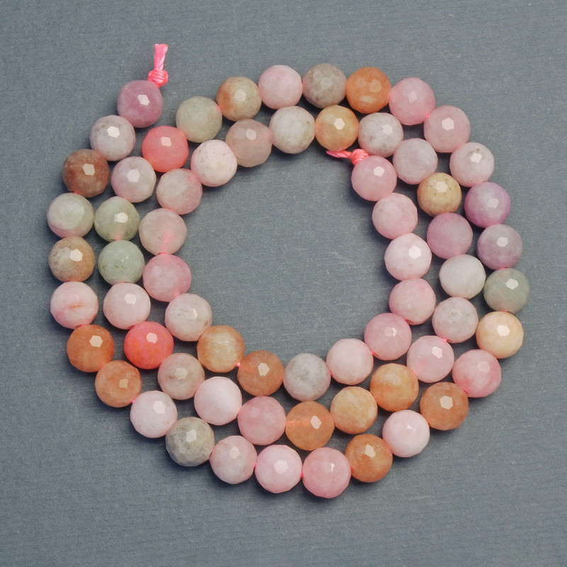Beads of natural jadeite stone, colored, faceted round bead, diameter 6mm+-, length 37cm+