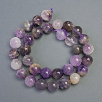 Amethyst beads, natural stone, smooth beads, diameter 11.5–12.5 mm, length 40 cm on a thread