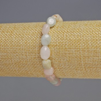 Morganite Bracelet, Natural Stone, Faceted Beads, Diameter 8x10x5 mm, Length 18 cm, Stretch