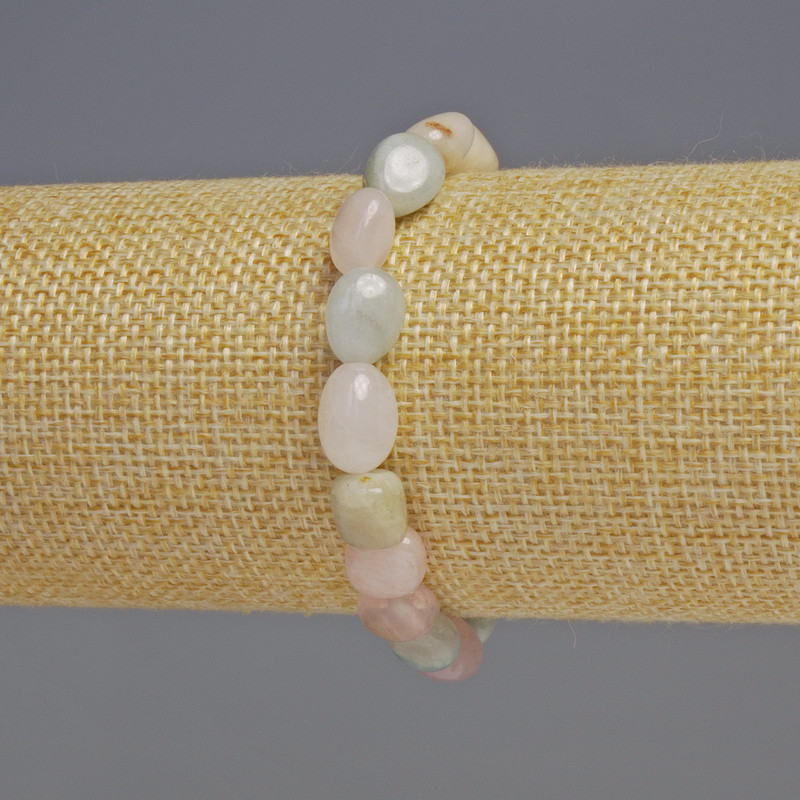 Morganite Bracelet, Natural Stone, Faceted Beads, Diameter 8x10x5 mm, Length 18 cm, Stretch