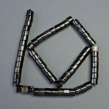 Black Agate Beads on Thread, Natural Stone Rondelle, 8×6 mm Diameter, Length 39 cm +/-