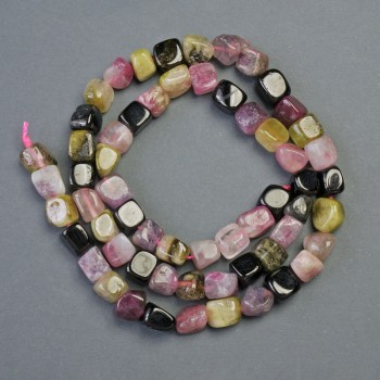 Tourmaline Beads on a Thread, Natural Stone, Cube-Cut Faceted, Diameter 7x7mm, Length 39cm+-