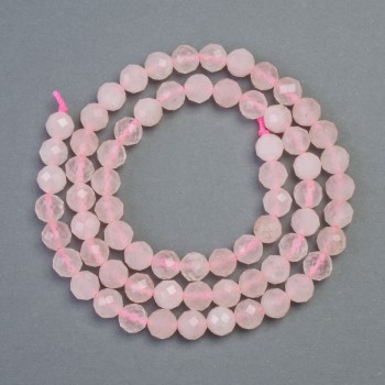 Rose quartz beads on a string, natural stone, faceted spheres, 6mm diameter +-, 39cm length +-