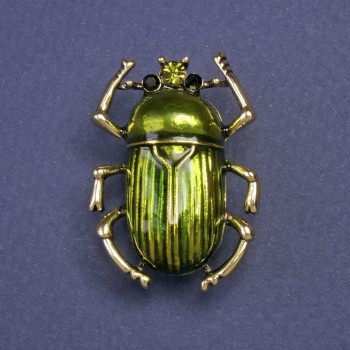 Brooch 'Scarab Beetle' with Green Enamel, Gold-Tone Metal 24x33 mm+