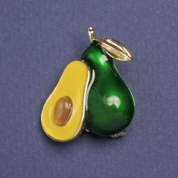 Avocado Brooch-Pendant Green Enamel Gold