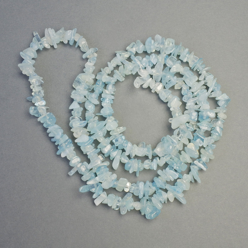 Aquamarine Beads on Natural Stone Thread, Chip-sized, 6x2 mm, Length 82 cm