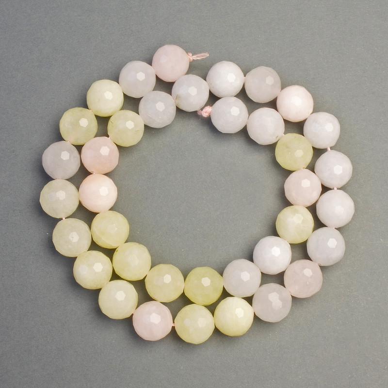 Morganite Beads on Thread - Natural Stone, Faceted Ball, 10mm Diameter ±, 38cm Length ±