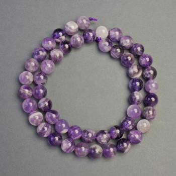 Amethyst Beads on String, Natural Stone, Smooth Bead, Diameter 8 mm ±, Length 39 cm ±