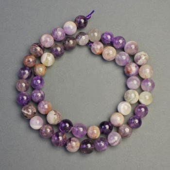 Amethyst Chevron Beads on Thread - Natural Stone, Smooth Round Beads, 8mm Diameter, 40cm Length