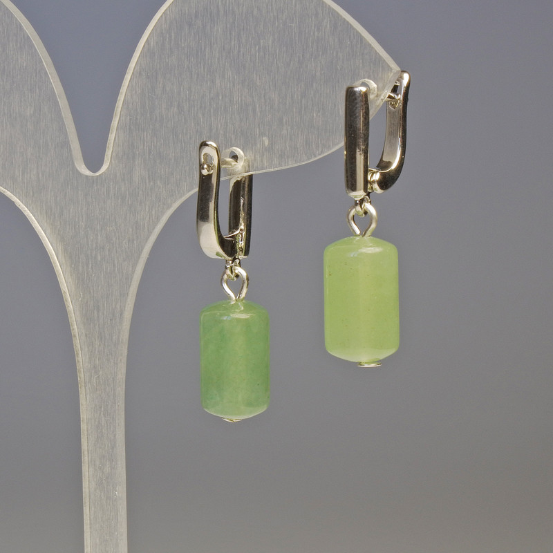 Jade Cylinder Earrings, 14x8 mm diameter, 3 cm length