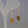 Golden Hematite Cross Earrings, 8×10 mm diameter, 3 cm length