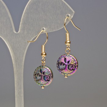 Hematite Earrings Rainbow Tree, diameter 12x4 mm, length 3.2 cm