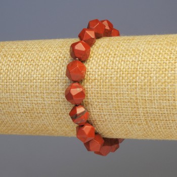 Red Jasper Bracelet, natural stone, faceted, diameter 8x8 mm, length 18 cm, stretch