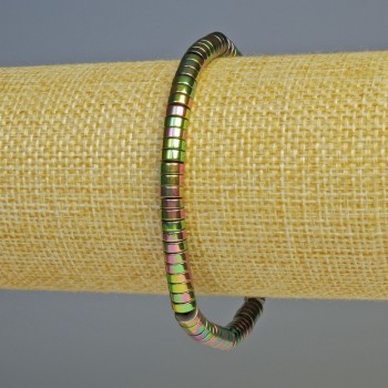 Hematite Rondelle Multicolor Bracelet, Multicolor, 5x2 mm, 18 cm Stretch