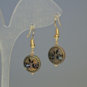 Earrings Hematite Tree Matte Chameleon, diameter 12.5×4.5 mm, length 3.2 cm