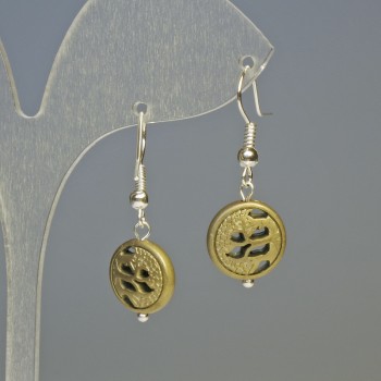 Hematite Earrings 'Tree' Matte Light-Golden, diameter 12x4.5 mm, length 3.2 cm