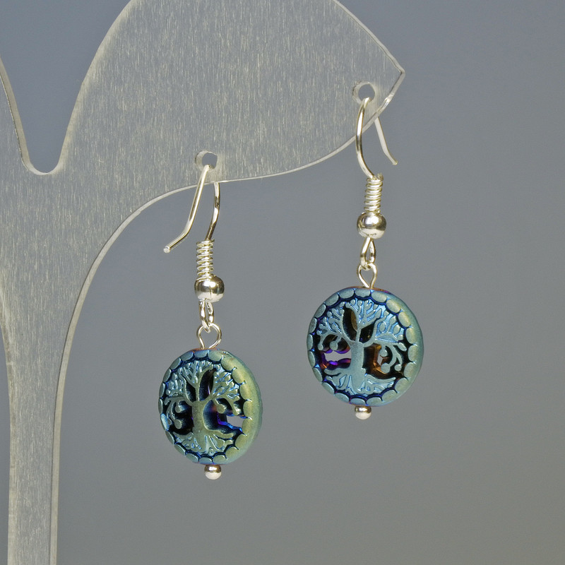 Hematite Earrings 'Tree' Matte Chameleon, element size 12.5×4.5 mm, length about 3.2 cm