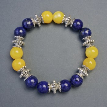 Bracelet Citrine (Imitation) and Lapis Lazuli, Smooth Beads, 10mm Diameter ±, 18cm Length ±, Stretch