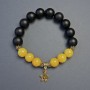 Bracelet Citrine (Imitation) - smooth beads, diameter 10 mm, Shungite smooth beads, diameter 12 mm ± with inserts, length 18 cm ± stretch