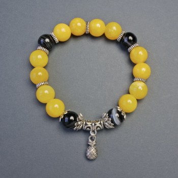 Bracelet Citrine (imit.), Smooth Agate Beads, 10 mm diameter ±, with inlays, 18 cm length ±, stretch