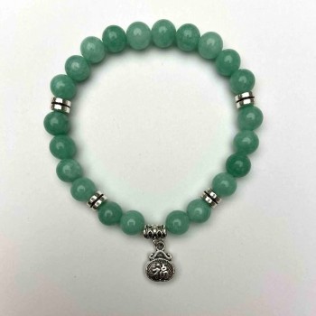 Jadeite Bracelet - Smooth Beads, 8 mm Diameter ±, with Inserts, Length 18 cm ± Stretch