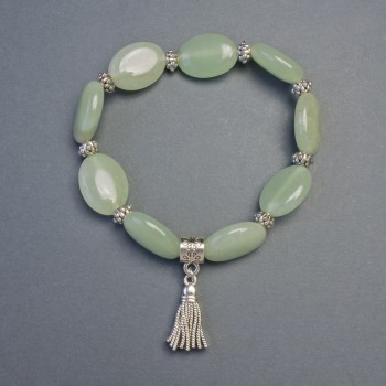 Nephrite bracelet, natural stone oval 18x13 mm ± with inlays, length 18 cm ±, stretch