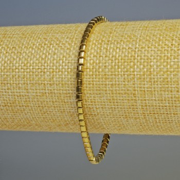 Hematite Bracelet, Small Cubes, Gold Tone, 3×3 mm, 18 cm Length, Stretch