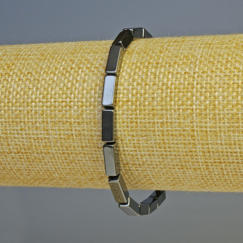 Hematite bracelet, rectangular shape, black color, 10x4 mm beads, 18 cm length, stretch