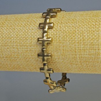 Hematite bracelet with cross in light bronze color, diameter 12.5×12.5 mm, length 18 cm ± stretch