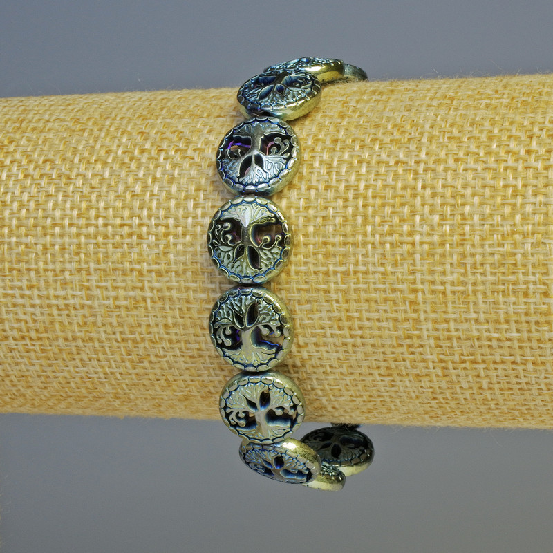 Hematite Bracelet 'Tree' in a chameleon color, Diameter 12.5×4.5 mm, Length 18 cm ± stretch