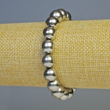 Hematite Bead Bracelet, silver color, 10 mm diameter, 18 cm length, Elastic