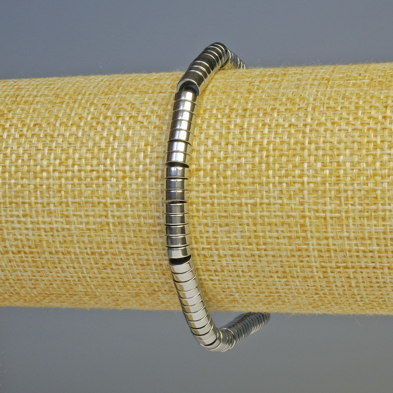 Hematite Rondelle Bracelet, Silver Color, 5x2 mm, 18 cm, Stretch