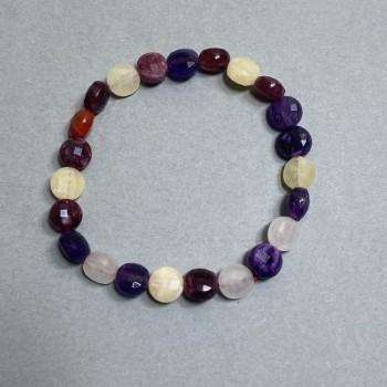 Assorted Faceted Coin Bracelet, diameter 8x5 mm, length 18 cm, stretch bracelet