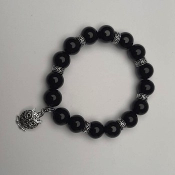 Agate Bracelet - Smooth Beads, 12 mm Diameter, 18 cm Length, Stretch