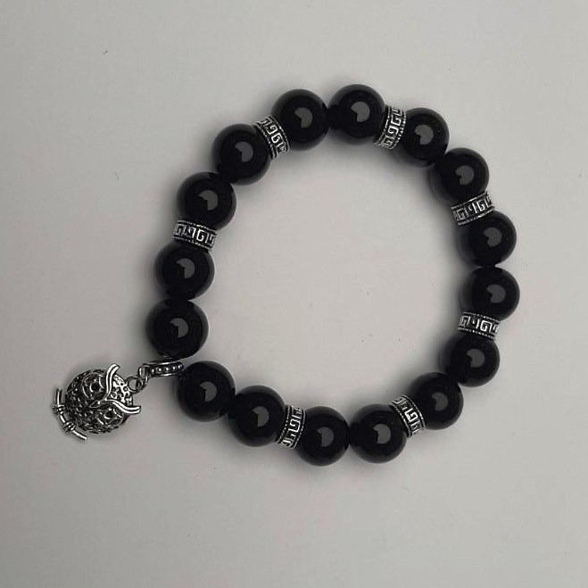 Agate Bracelet - Smooth Beads, 12 mm Diameter, 18 cm Length, Stretch