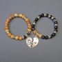 Set of agate bracelets with smooth beads, diameter 8 mm, length 18 cm (stretch) with metal inserts