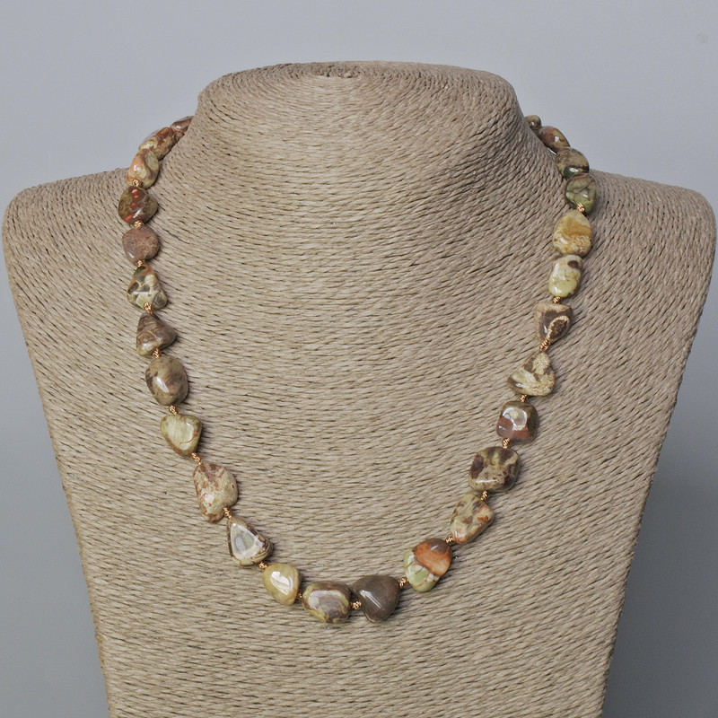 Picasso Jasper Necklace with Faceted Beads, natural stone, diameter 16x7-12x9 mm, length 51 cm