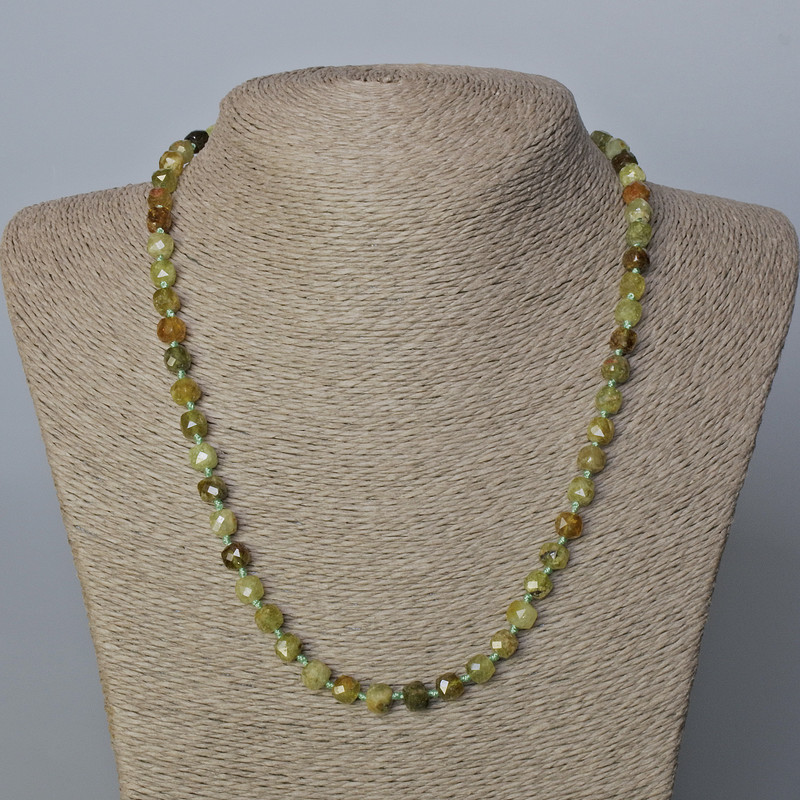 Grossular Necklace (Green Garnet) Natural Stone, Faceted Cube-Cut, 6×6 mm, 51 cm length