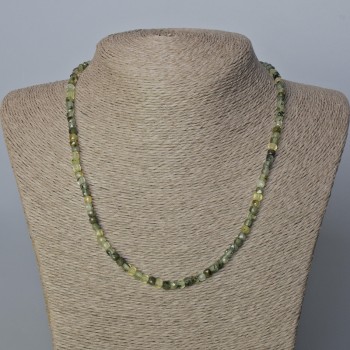Prehnite Necklace with Natural Stone, Faceted Cubes, 4x4 mm, Length 45 cm +/-
